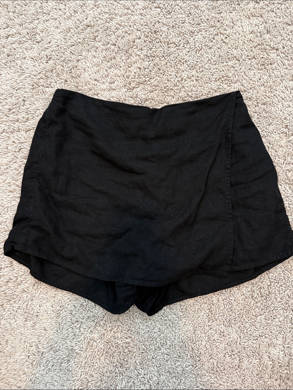 Women's Black Linen Blend Skort with Built-In Shorts